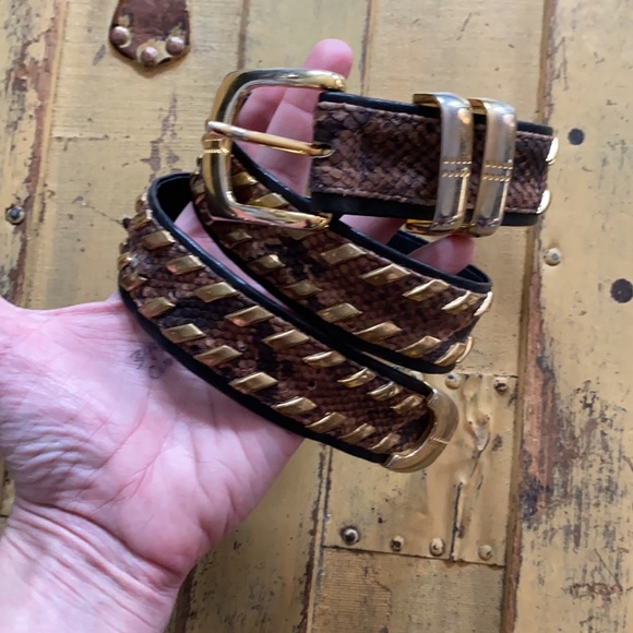 ?♥️ HOST PICK VINTAGE ST. MARTEEN 100% LEATHER DARK BROWN BLACK GOLD METAL BELT main image 10